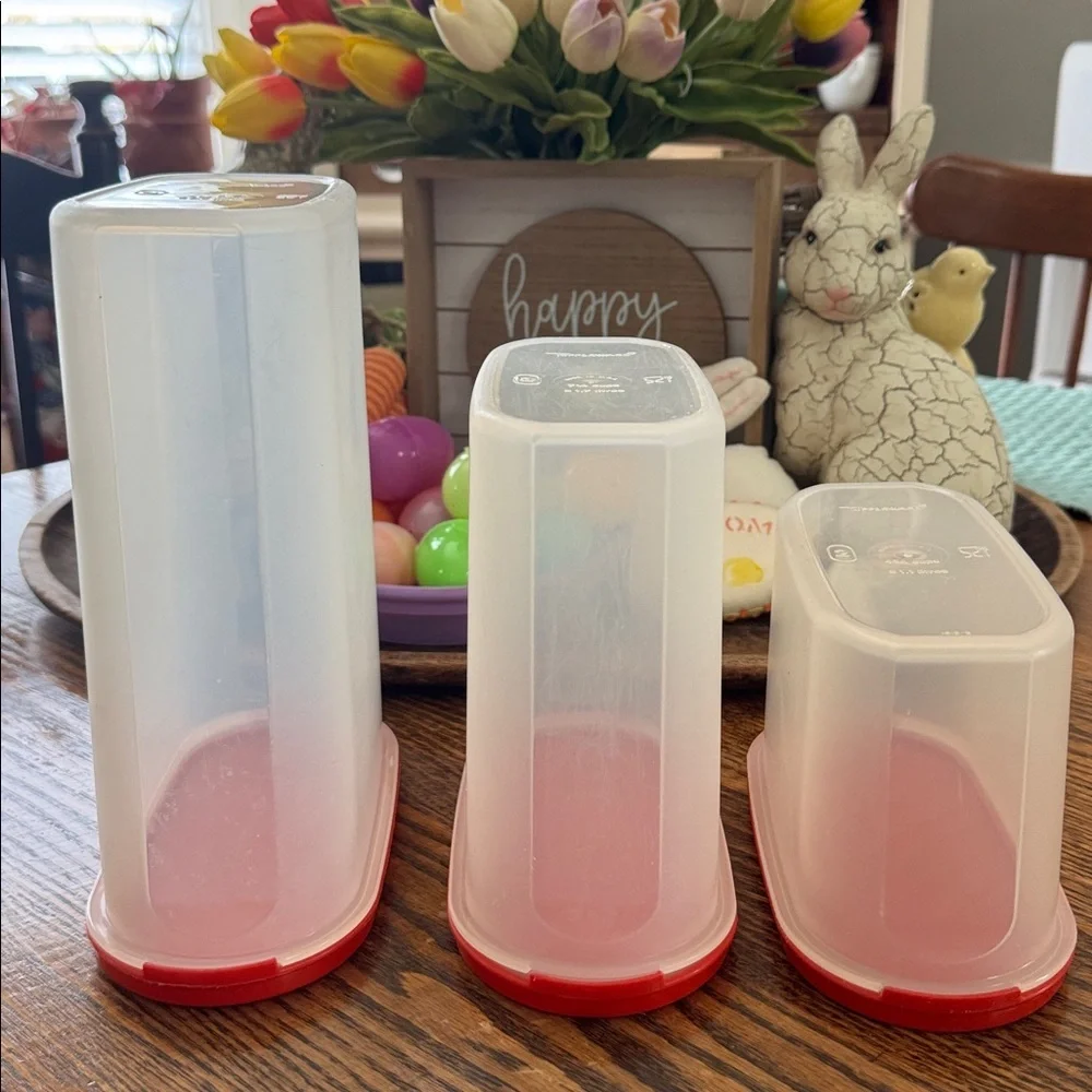 Vintage Tupperware Red Top Modular Mates Oval Storage Containers - set of 3